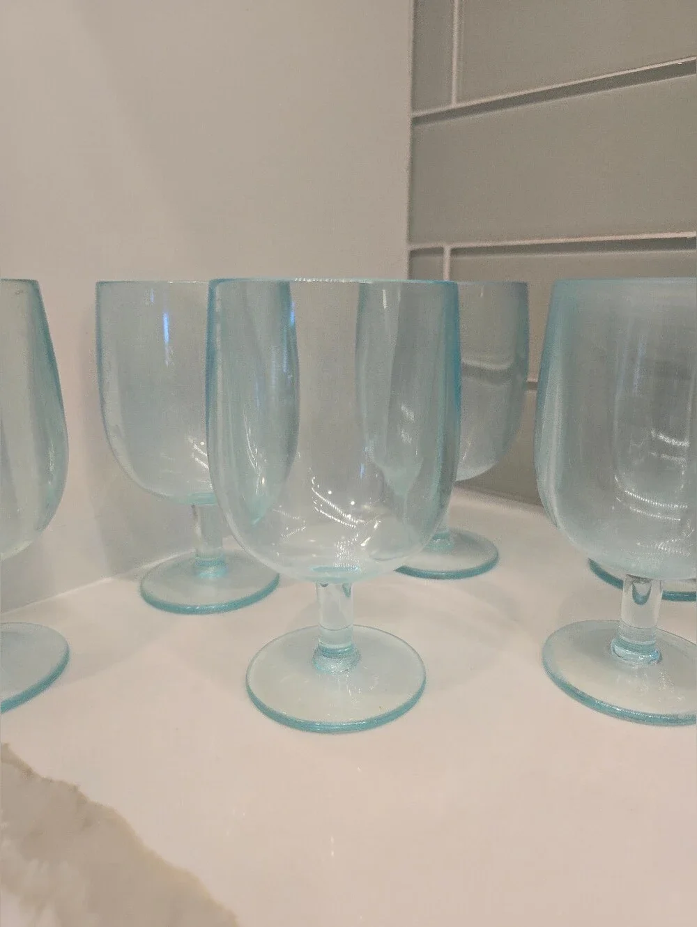 Stemmed Heavyweight Thick Durable Plastic Wine Glasses, 7-Piece Set, Aqua, GUC